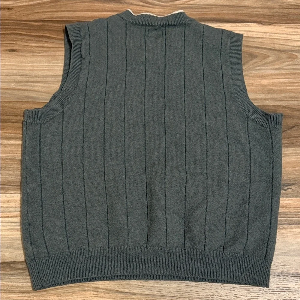 Vintage Adidas Men’s Sz. L 100% Wool Gray V Neck Ribbed Sweater Vest Golf